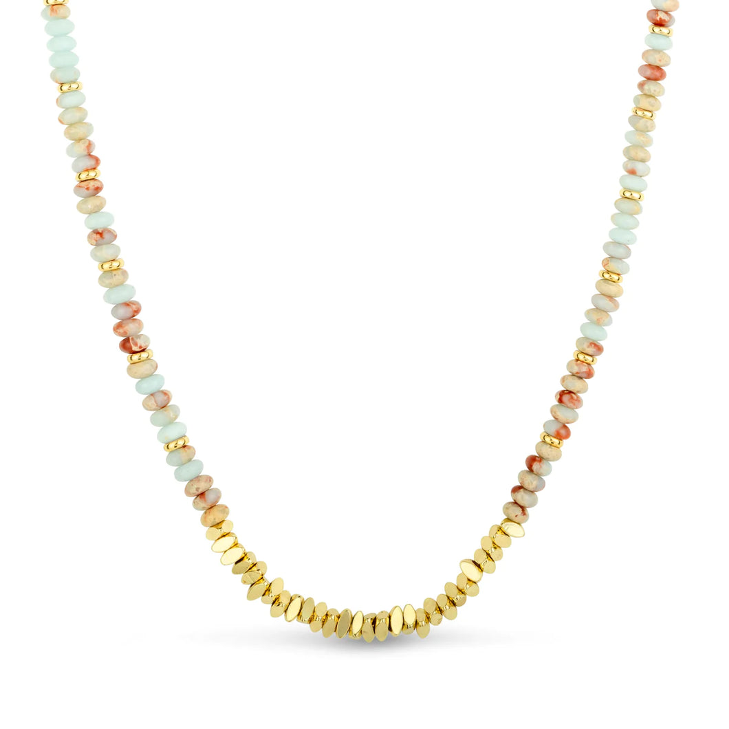 Coral and Gold Beaded Necklace