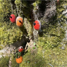 Load image into Gallery viewer, Handmade Whimsical Winter Robins (Set of 3) Hanging Biodegradable Christmas Tree Decorations
