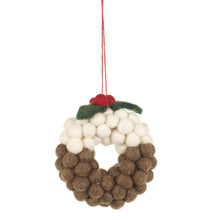 Load image into Gallery viewer, Handmade Felt Mini Christmas Pudding Wreath Hanging Decoration
