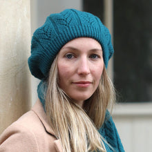 Load image into Gallery viewer, Pointelle Chevron Knitted Beret in Teal
