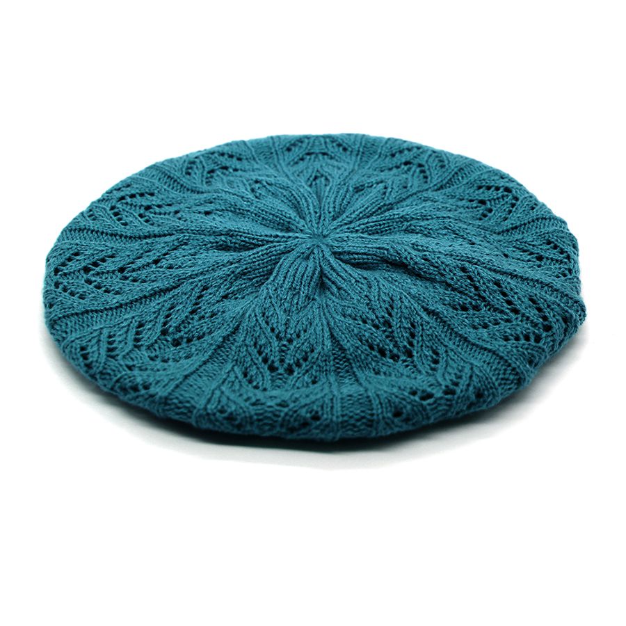 Pointelle Chevron Knitted Beret in Teal