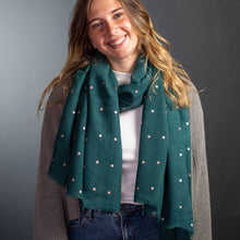 Load image into Gallery viewer, Teal Green Scarf with Rose Gold Stars
