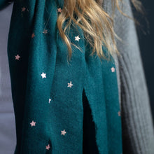 Load image into Gallery viewer, Teal Green Scarf with Rose Gold Stars
