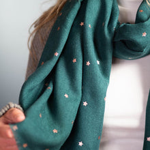 Load image into Gallery viewer, Teal Green Scarf with Rose Gold Stars
