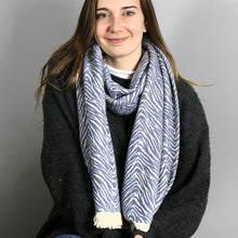 Load image into Gallery viewer, Denim Blue Reversible Jacquard Zebra Stripe Scarf
