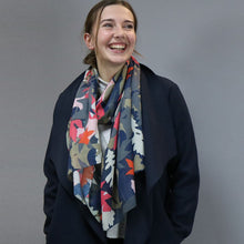 Load image into Gallery viewer, Navy and Sage Recycled Leaf Scarf
