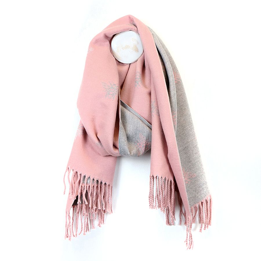 Reversible Pink and Grey Bee Scarf