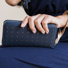 Load image into Gallery viewer, Navy Faux Leather and Rose Gold Star Purse
