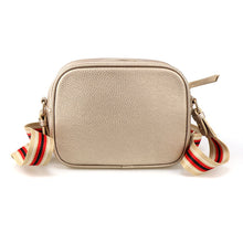 Load image into Gallery viewer, Gold Vegan Leather Camera Bag with Striped Strap
