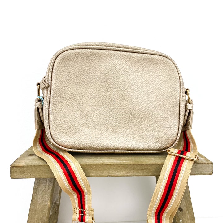 Gold Vegan Leather Camera Bag with Striped Strap