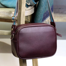 Load image into Gallery viewer, Burgundy Vegan Leather Camera Bag with Striped Strap
