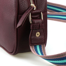 Load image into Gallery viewer, Burgundy Vegan Leather Camera Bag with Striped Strap
