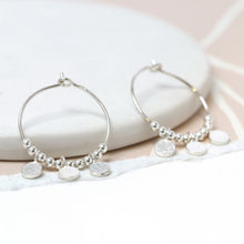 Load image into Gallery viewer, Sterling Silver Disc And Bead Hoop Earrings
