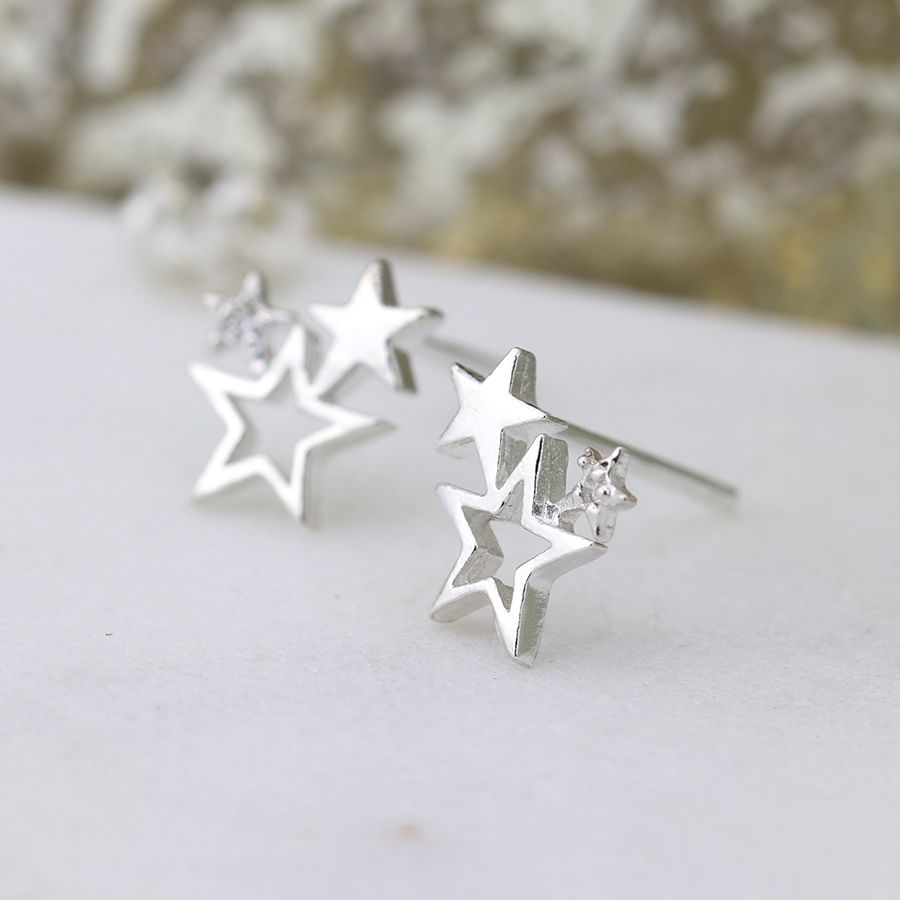 Sterling silver star cluster stud earrings