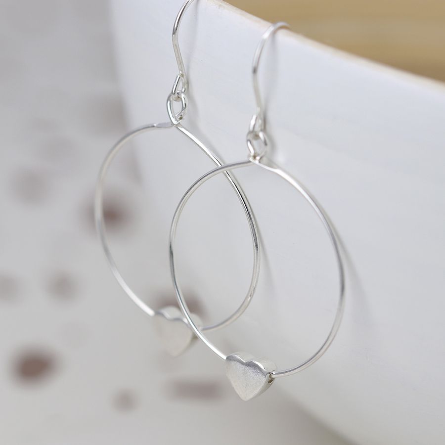 Sterling silver circle and heart drop earrings