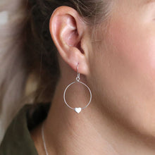 Load image into Gallery viewer, Sterling silver circle and heart drop earrings
