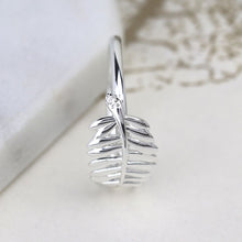 Load image into Gallery viewer, Sterling Silver Fern Leaf Ring with CZ Crystal
