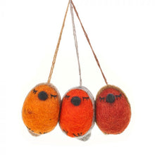 Load image into Gallery viewer, Handmade Whimsical Winter Robins (Set of 3) Hanging Biodegradable Christmas Tree Decorations
