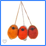 Load image into Gallery viewer, Handmade Whimsical Winter Robins (Set of 3) Hanging Biodegradable Christmas Tree Decorations
