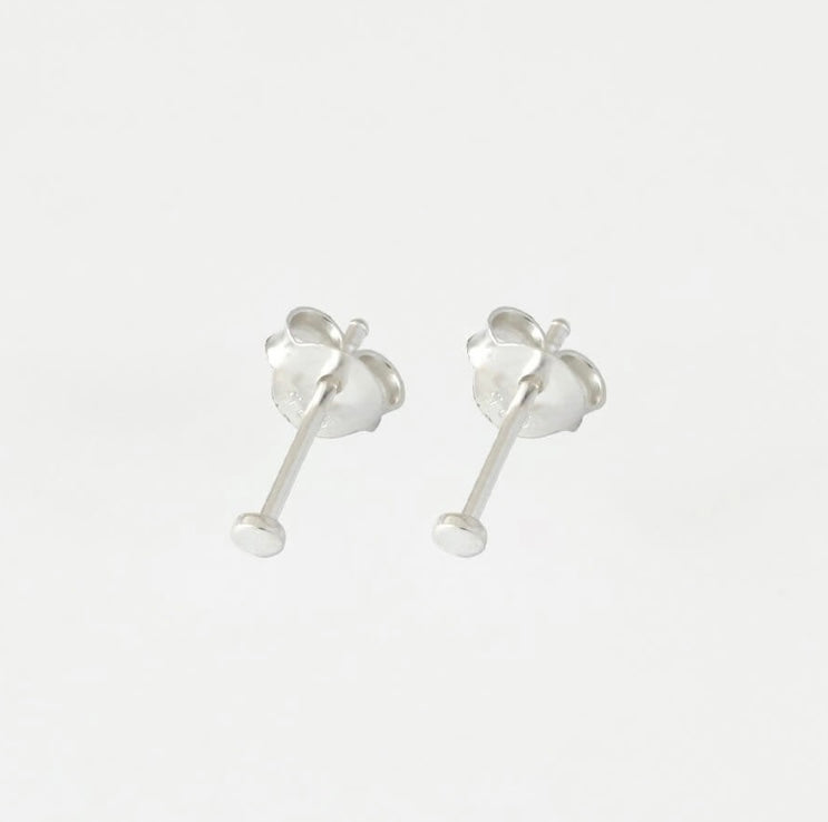 Tiny Flat Disc Sterling Silver Studs