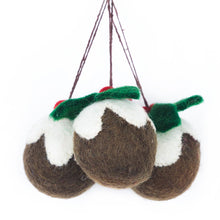 Load image into Gallery viewer, Handmade Felt Christmas Pudding Baubles (set of 3) Hanging Tree Decorations
